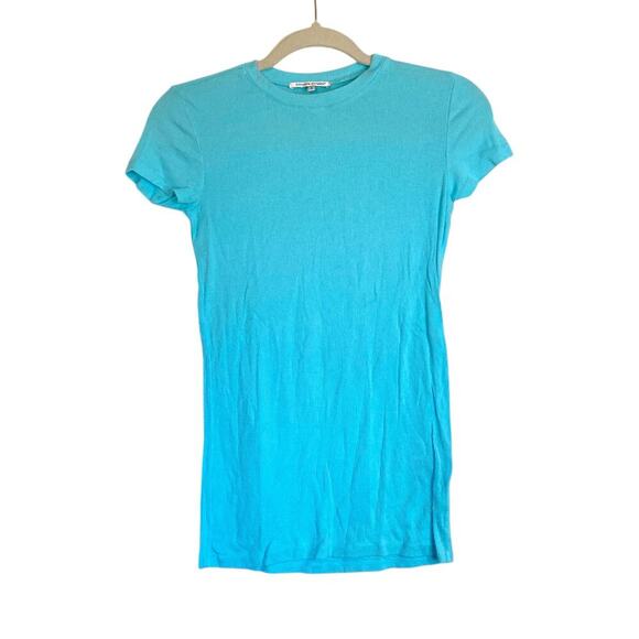 COTTON CITIZEN Ribbed Tee Turquoise Blue Size Small Short Sleeves Basic - Picture 1 of 7